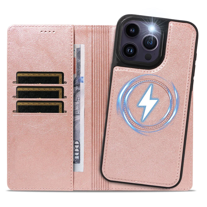 For iPhone 14 Pro Max Magnetic Case Detachable 2 in 1 Leather Wallet Phone Cover - Rose Gold - 2