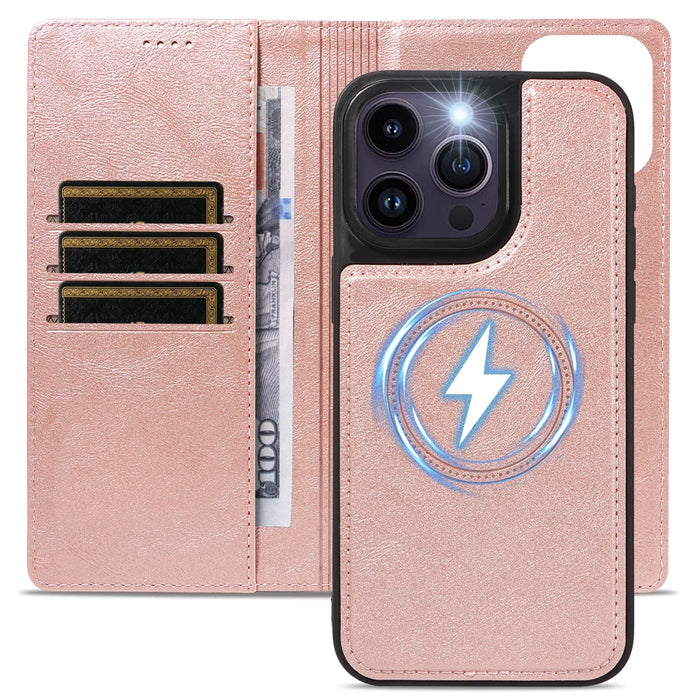 For iPhone 14 Pro Max Magnetic Case Detachable 2 in 1 Leather Wallet Phone Cover - Rose Gold - 4