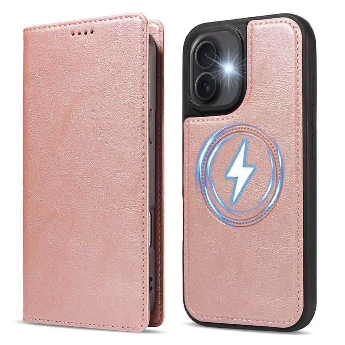 For iPhone 16 Magnetic Case Detachable 2 in 1 Leather Wallet Phone Cover - Rose Gold - 5