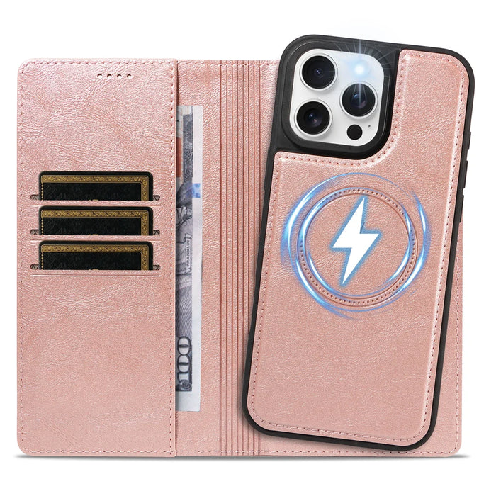 For iPhone 16 Pro Max Magnetic Case Detachable 2 in 1 Leather Wallet Phone Cover - Rose Gold - 2