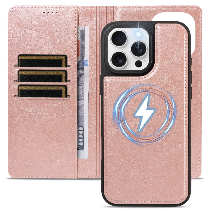 For iPhone 16 Pro Max Magnetic Case Detachable 2 in 1 Leather Wallet Phone Cover - Rose Gold - 4