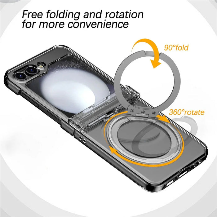 For Samsung Galaxy Z Flip8 Case with Magnetic Kickstand Spring Hinge PC Folding Phone Cover - Transparent - 2