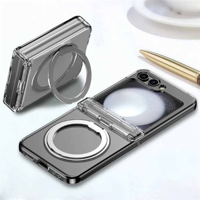 For Samsung Galaxy Z Flip8 Case with Magnetic Kickstand Spring Hinge PC Folding Phone Cover - Transparent - 7