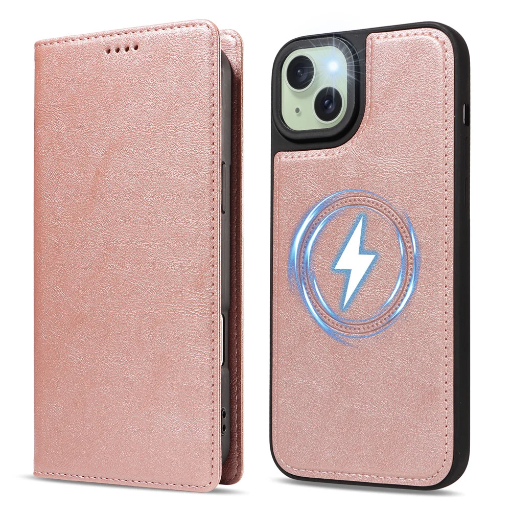For iPhone 15 Plus Magnetic Case Detachable 2 in 1 Leather Wallet Phone Cover - Rose Gold - 5
