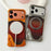 For iPhone 17 Pro Max Case Rotating Magnetic Kickstand Carbon Fiber Texture PC + Metal Shockproof Phone Cover - Orange - 3