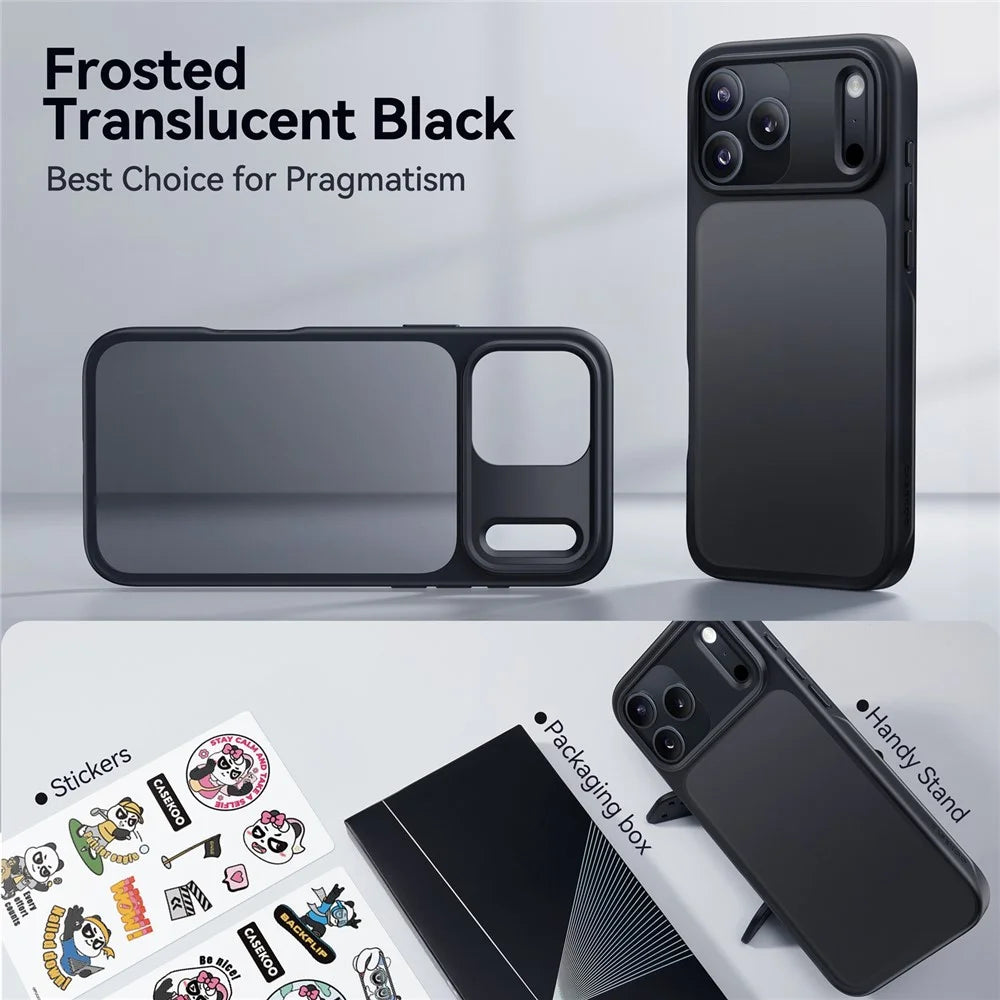 CASEKOO for iPhone 18 Pro Max / 17 Pro Max Case PC + TPU Matte Finish Anti-Fingerprint Phone Cover - Black - 6