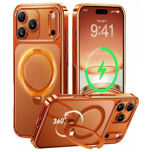 CASEKOO for iPhone 18 Pro / 17 Pro Case Rotating Magnetic Kickstand TPE + TPU Shockproof Phone Cover - Orange - 1