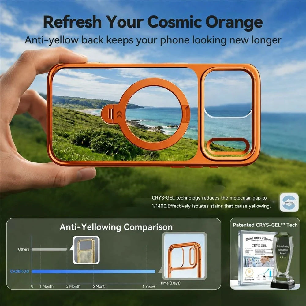 CASEKOO for iPhone 18 Pro / 17 Pro Case Rotating Magnetic Kickstand TPE + TPU Shockproof Phone Cover - Orange - 2