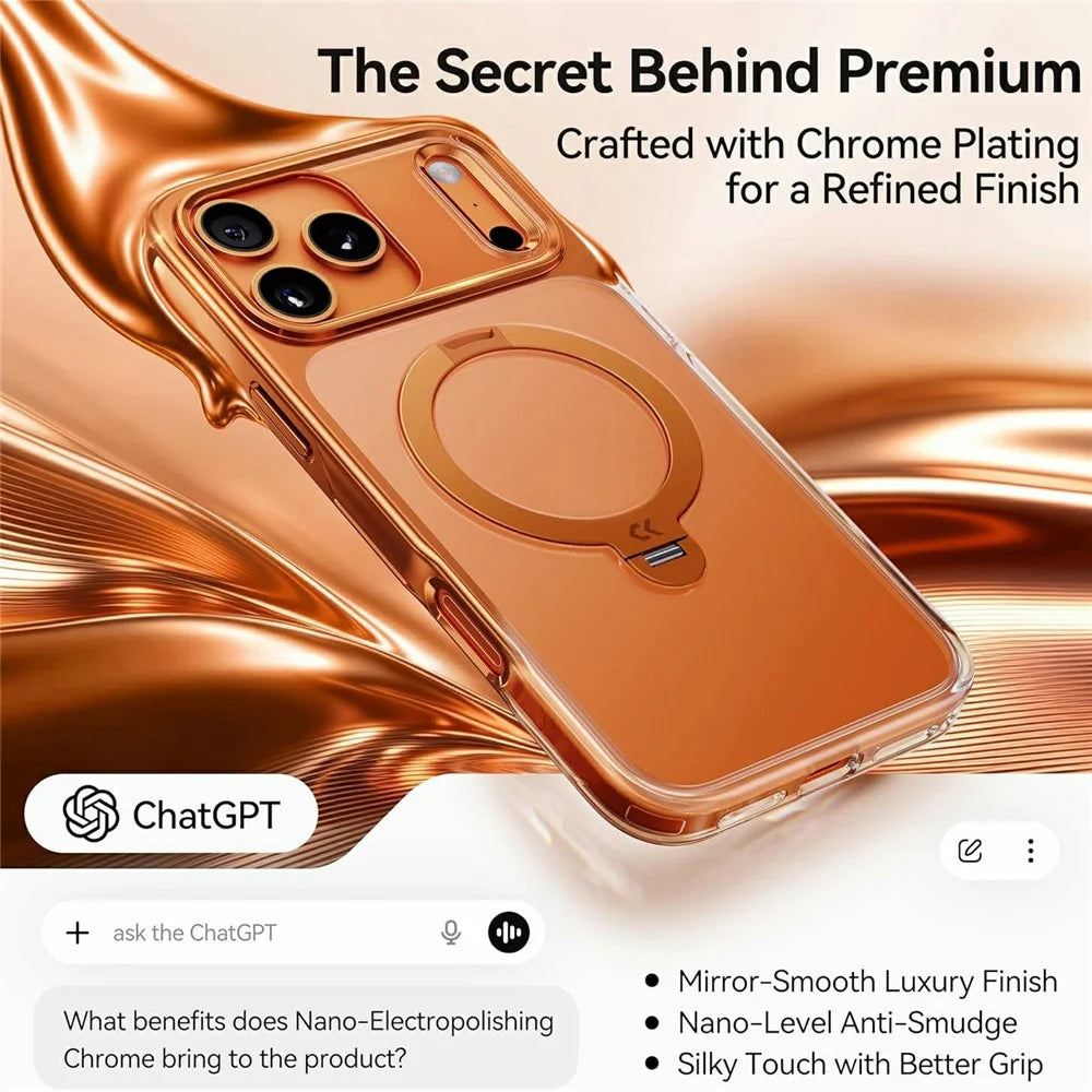 CASEKOO for iPhone 18 Pro / 17 Pro Case Rotating Magnetic Kickstand TPE + TPU Shockproof Phone Cover - Orange - 4