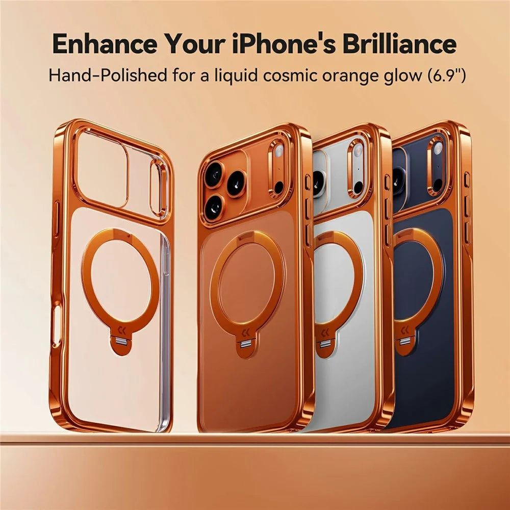 CASEKOO for iPhone 18 Pro / 17 Pro Case Rotating Magnetic Kickstand TPE + TPU Shockproof Phone Cover - Orange - 5