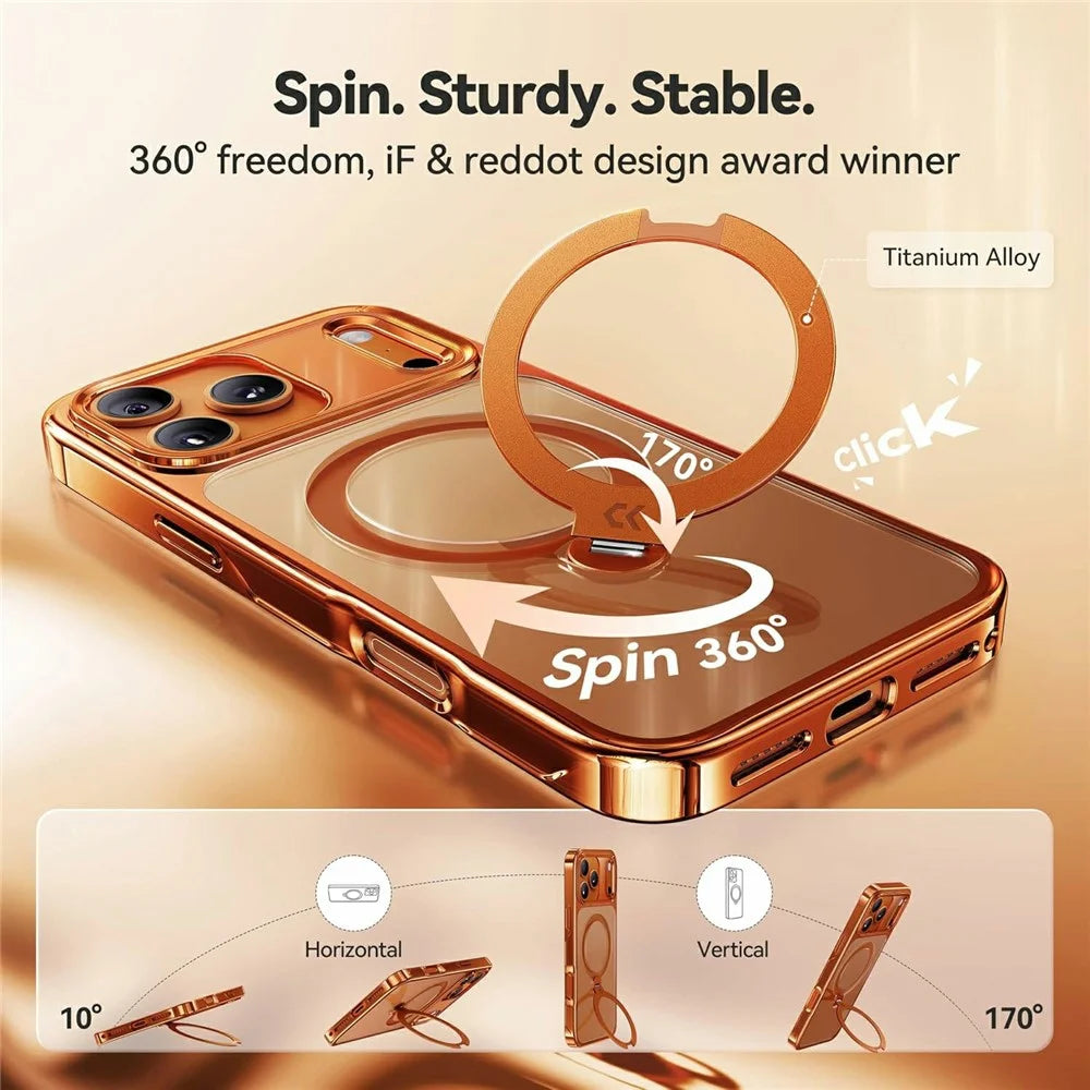 CASEKOO for iPhone 18 Pro / 17 Pro Case Rotating Magnetic Kickstand TPE + TPU Shockproof Phone Cover - Orange - 6