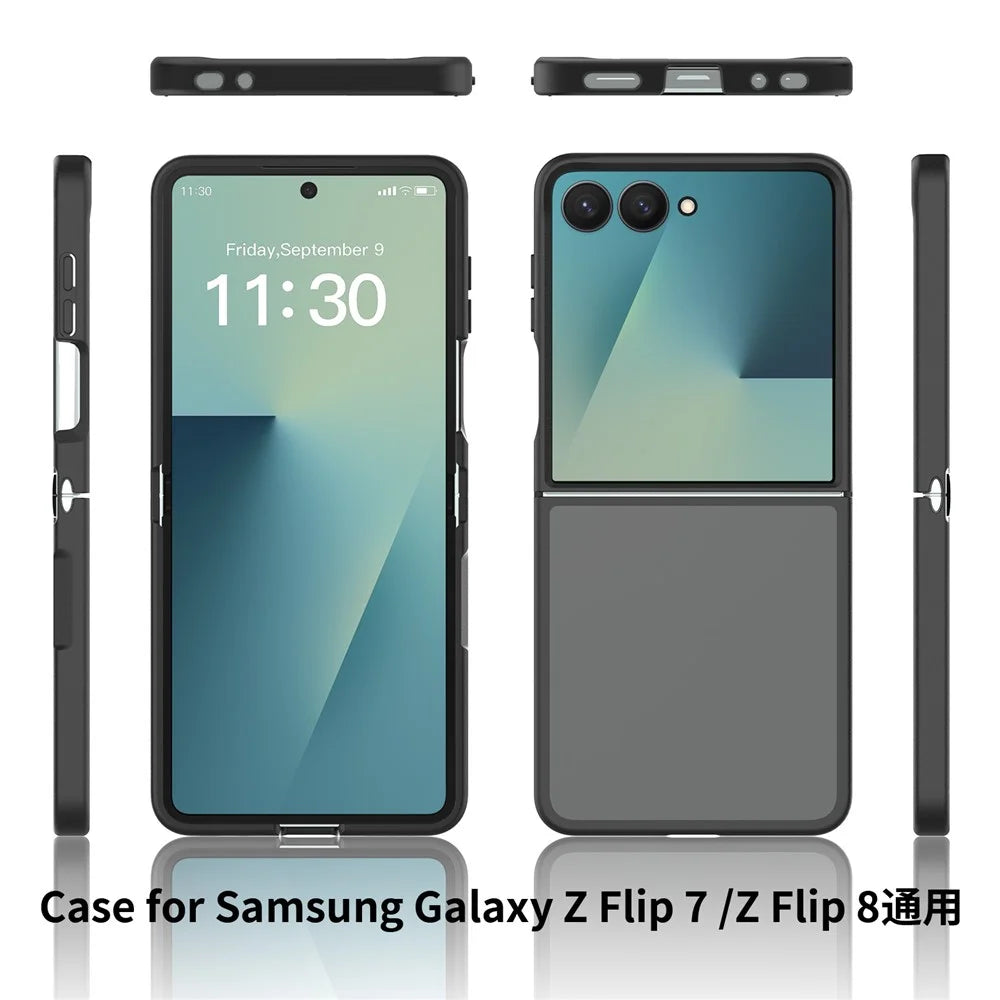 For Samsung Galaxy Z Flip8 Case Skin Touch TPU Frame Acrylic Back Phone Cover - Black - 6