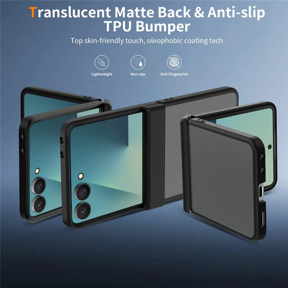 For Samsung Galaxy Z Flip8 Case Hinge Protection Translucent Matte TPU + Acrylic Phone Cover - Black - 2