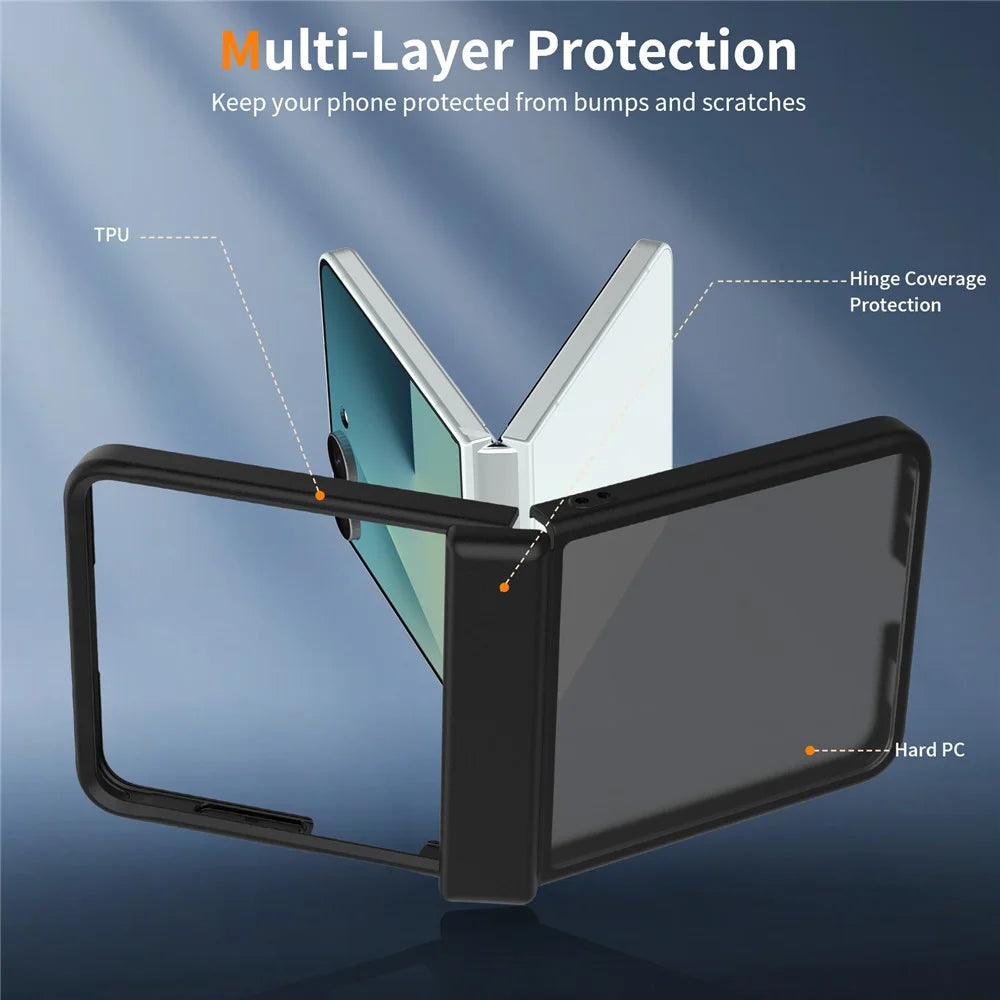 For Samsung Galaxy Z Flip8 Case Hinge Protection Translucent Matte TPU + Acrylic Phone Cover - Black - 3