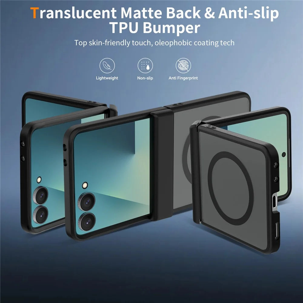 For Samsung Galaxy Z Flip8 Magnetic Case Hinge Protection TPU + Acrylic Translucent Phone Cover - Black - 2