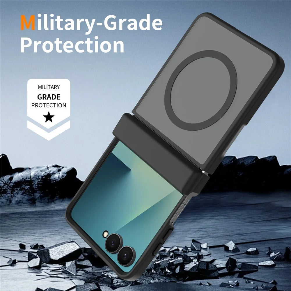 For Samsung Galaxy Z Flip8 Magnetic Case Hinge Protection TPU + Acrylic Translucent Phone Cover - Black - 7