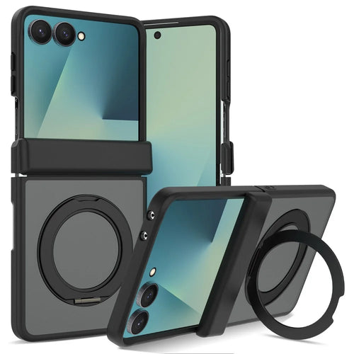 For Samsung Galaxy Z Flip8 Case Rotating Magnetic Kickstand TPU + Acrylic Skin-feel Phone Cover - Black - 1