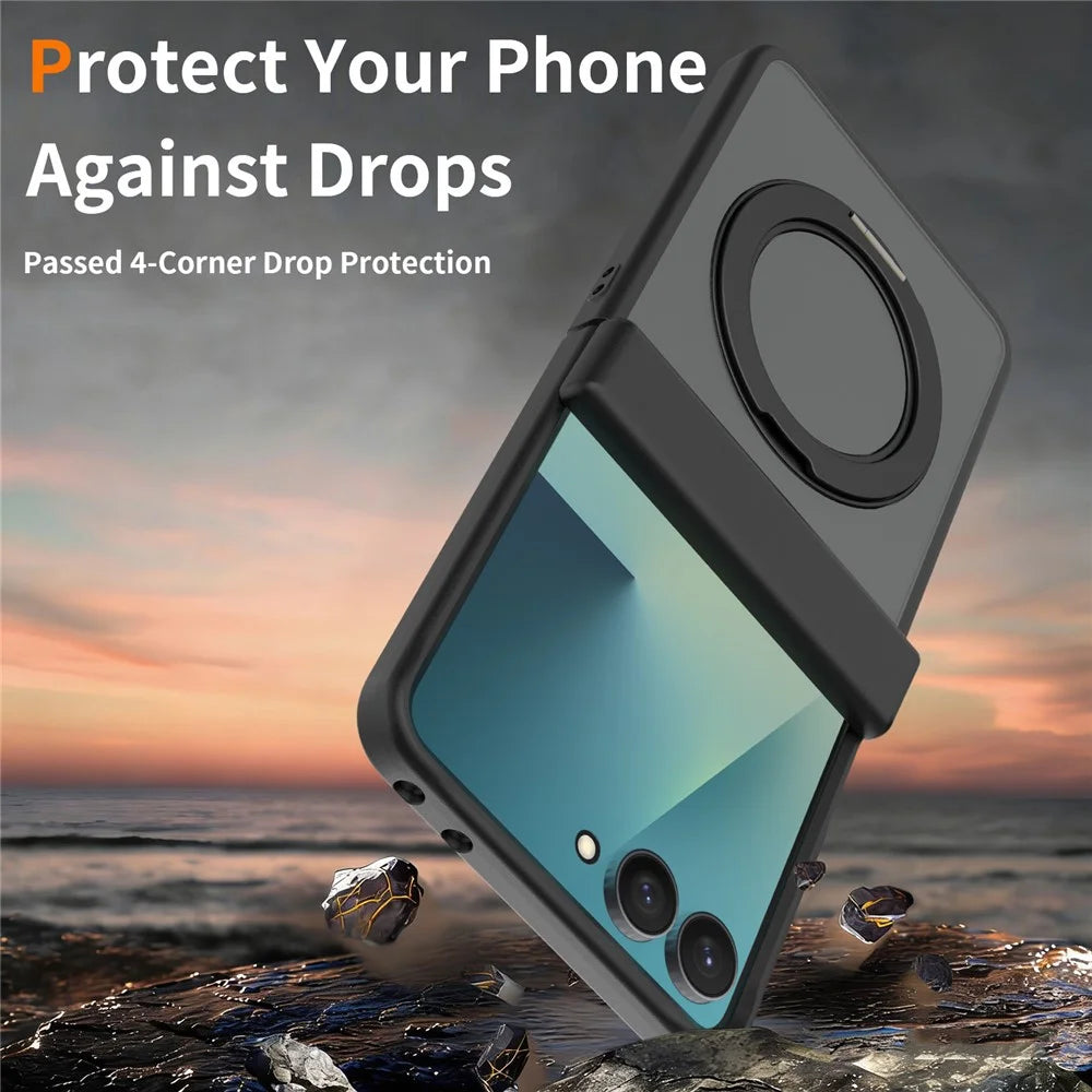 For Samsung Galaxy Z Flip8 Case Rotating Magnetic Kickstand TPU + Acrylic Skin-feel Phone Cover - Black - 2