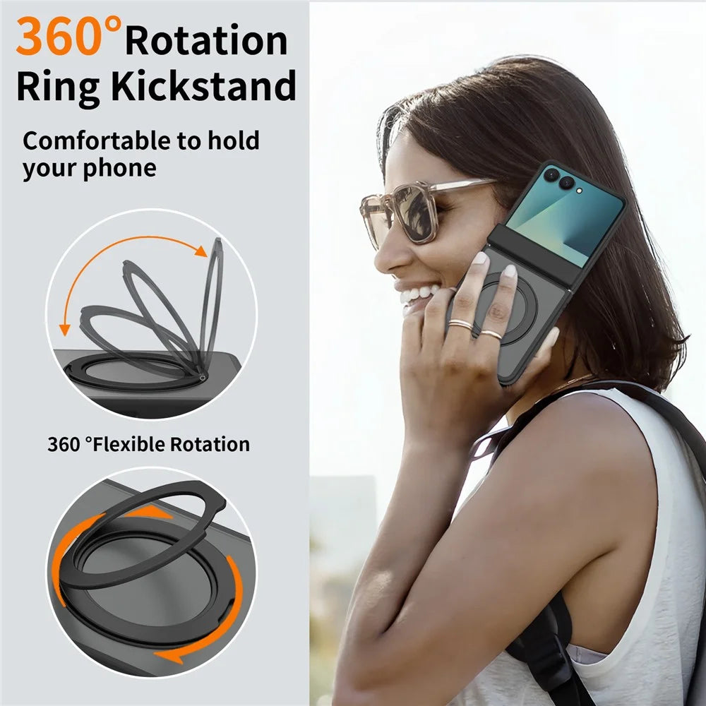 For Samsung Galaxy Z Flip8 Case Rotating Magnetic Kickstand TPU + Acrylic Skin-feel Phone Cover - Black - 3