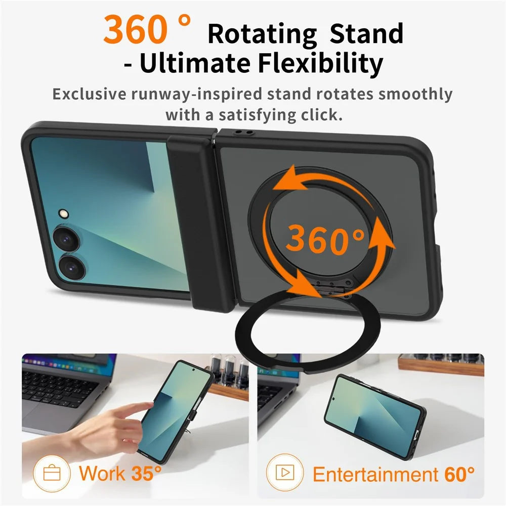 For Samsung Galaxy Z Flip8 Case Rotating Magnetic Kickstand TPU + Acrylic Skin-feel Phone Cover - Black - 4