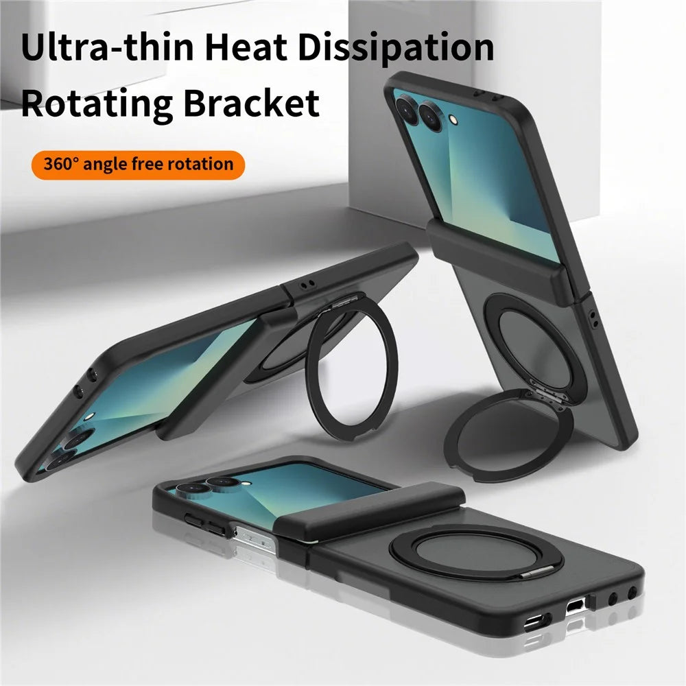 For Samsung Galaxy Z Flip8 Case Rotating Magnetic Kickstand TPU + Acrylic Skin-feel Phone Cover - Black - 5