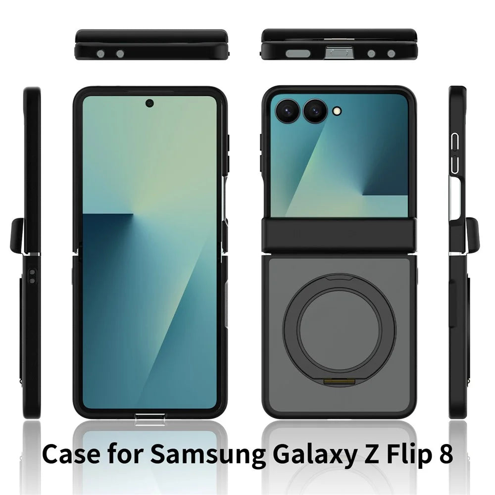For Samsung Galaxy Z Flip8 Case Rotating Magnetic Kickstand TPU + Acrylic Skin-feel Phone Cover - Black - 7