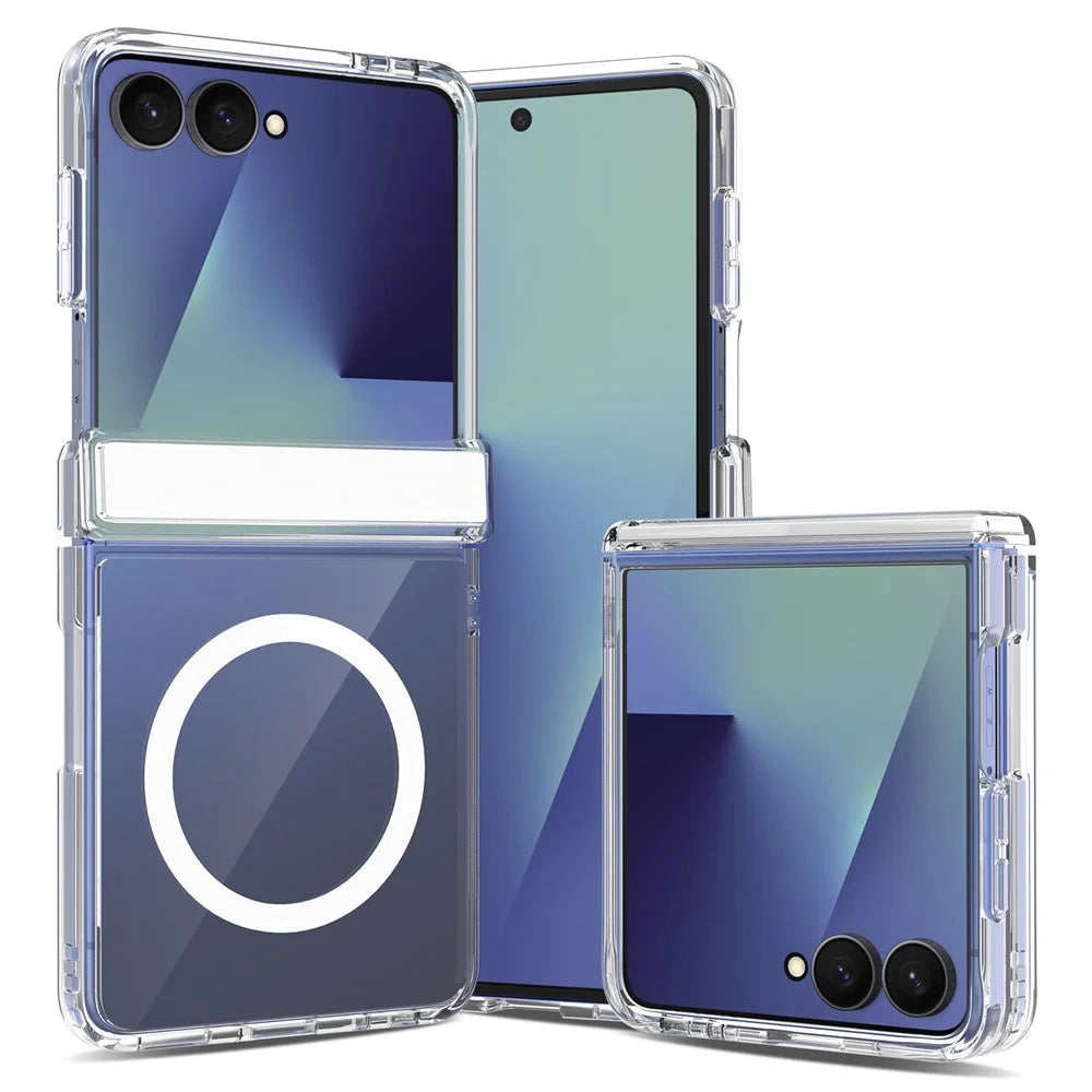 For Samsung Galaxy Z Flip8 Magnetic Case Hinge Protection TPU + Acrylic Clear Phone Cover - Transparent - 1