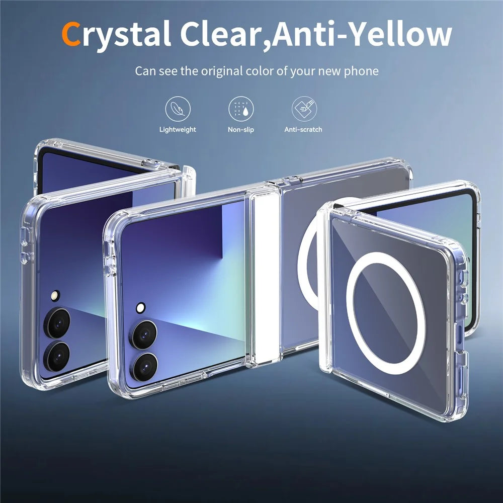 For Samsung Galaxy Z Flip8 Magnetic Case Hinge Protection TPU + Acrylic Clear Phone Cover - Transparent - 2