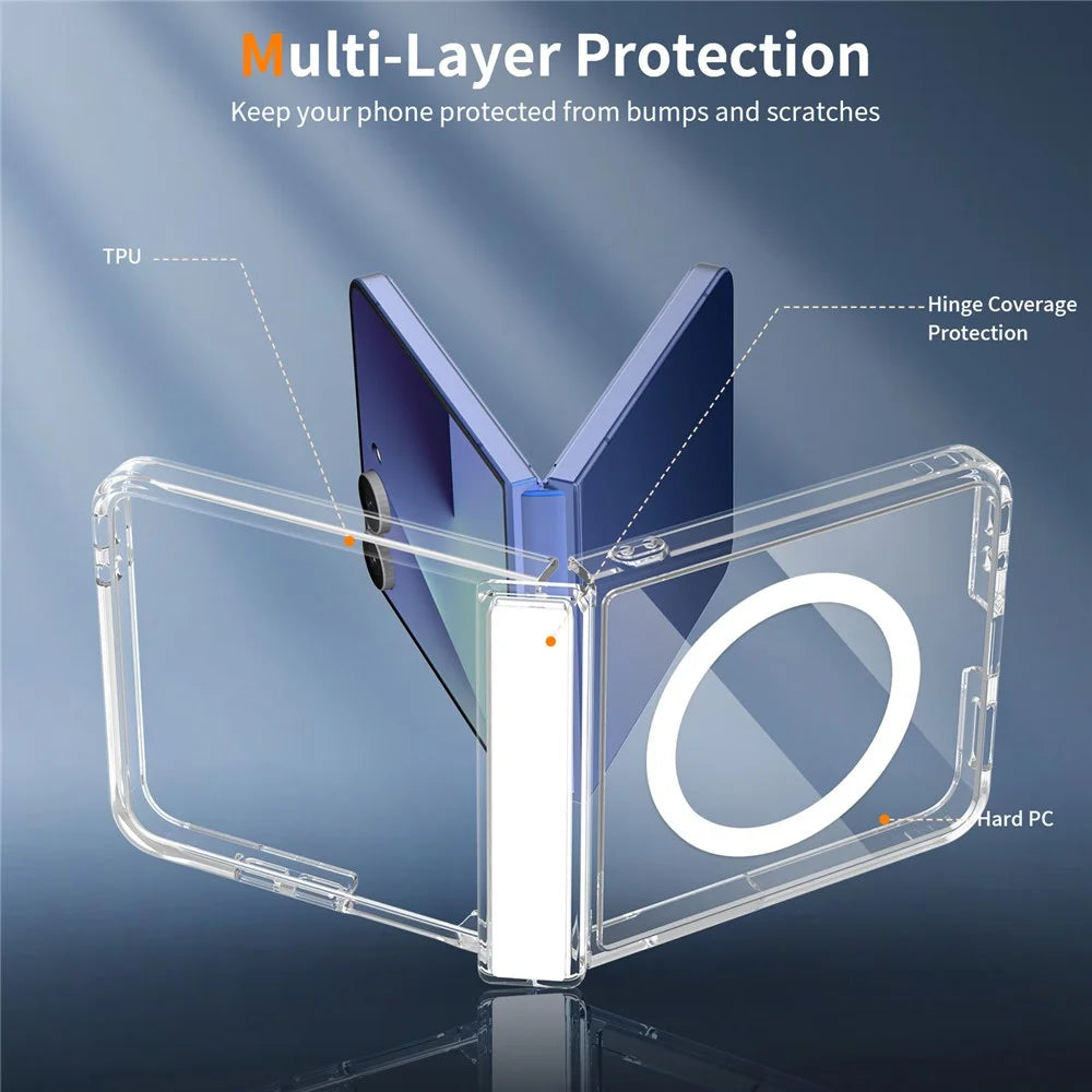 For Samsung Galaxy Z Flip8 Magnetic Case Hinge Protection TPU + Acrylic Clear Phone Cover - Transparent - 3