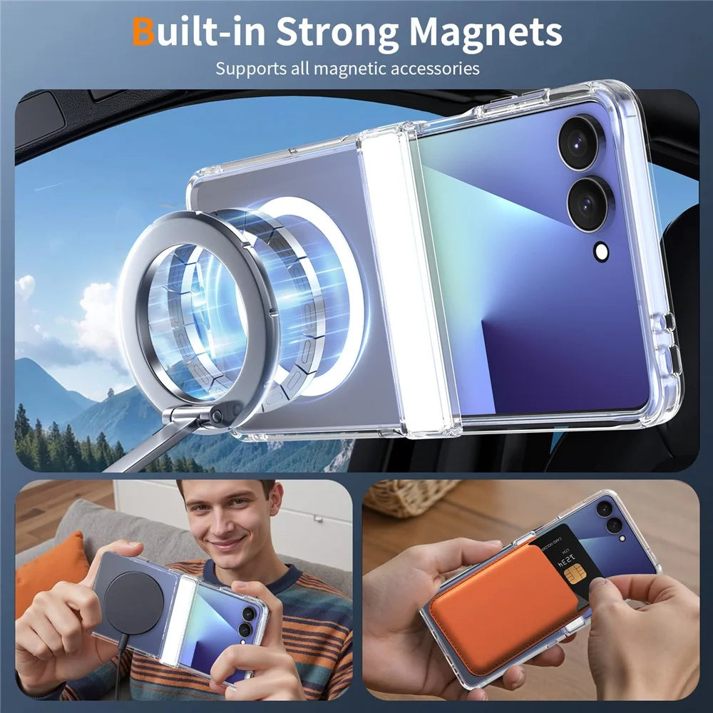 For Samsung Galaxy Z Flip8 Magnetic Case Hinge Protection TPU + Acrylic Clear Phone Cover - Transparent - 6