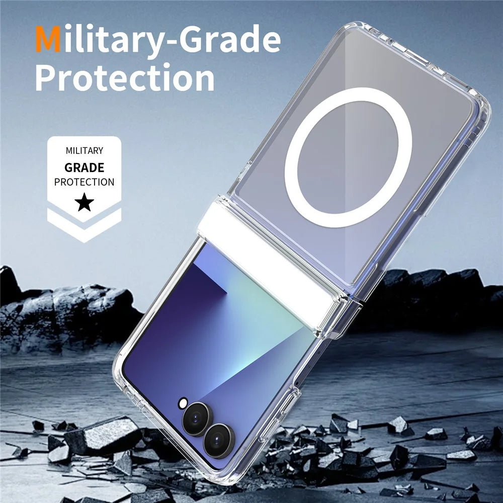 For Samsung Galaxy Z Flip8 Magnetic Case Hinge Protection TPU + Acrylic Clear Phone Cover - Transparent - 7