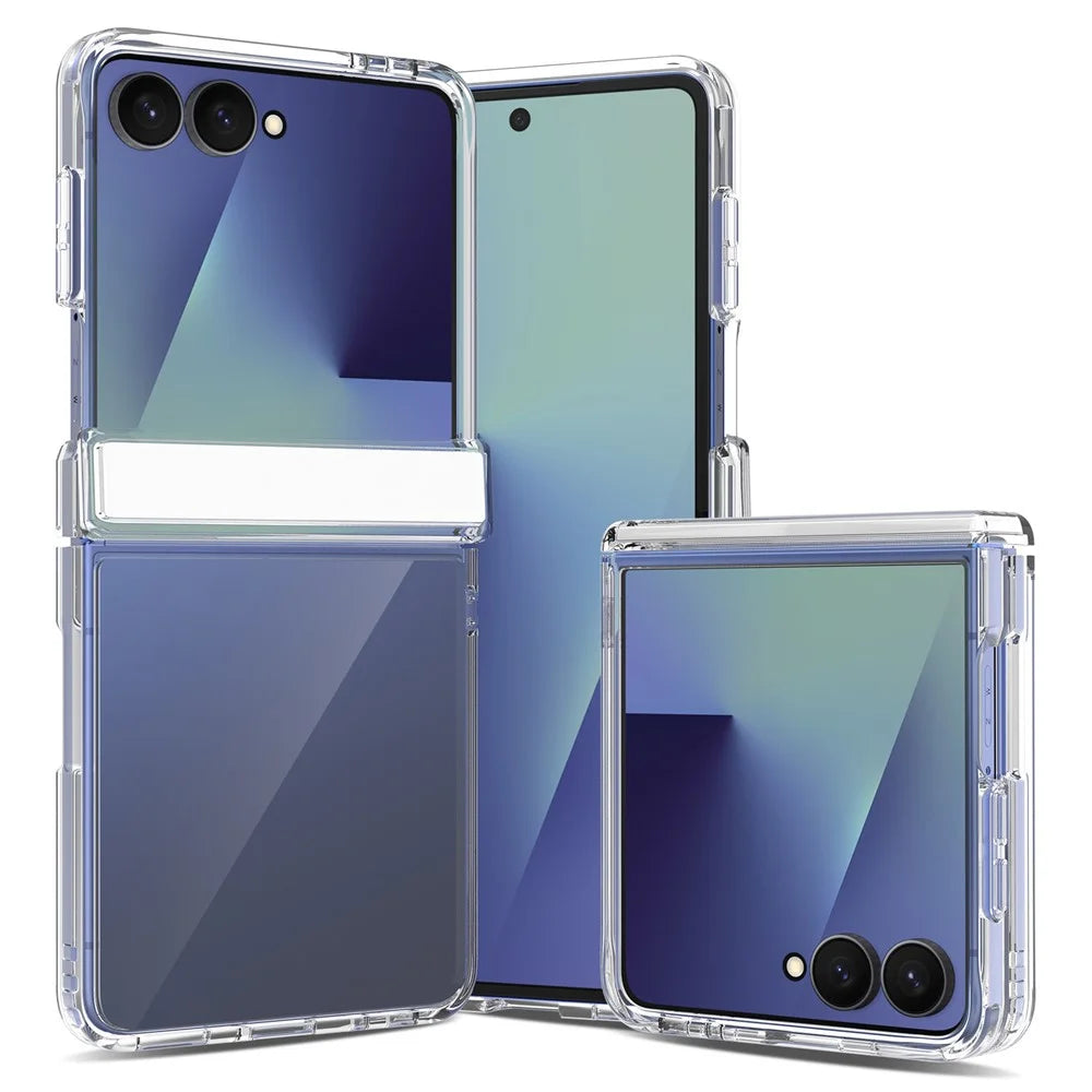 For Samsung Galaxy Z Flip8 Case Hinge Protection TPU Frame Acrylic Back Crystal Clear Phone Cover - Transparent - 1