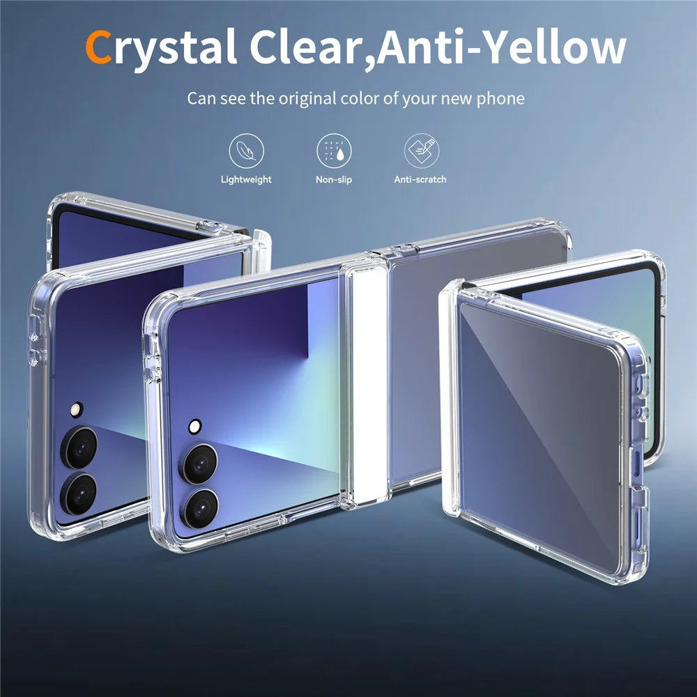 For Samsung Galaxy Z Flip8 Case Hinge Protection TPU Frame Acrylic Back Crystal Clear Phone Cover - Transparent - 2