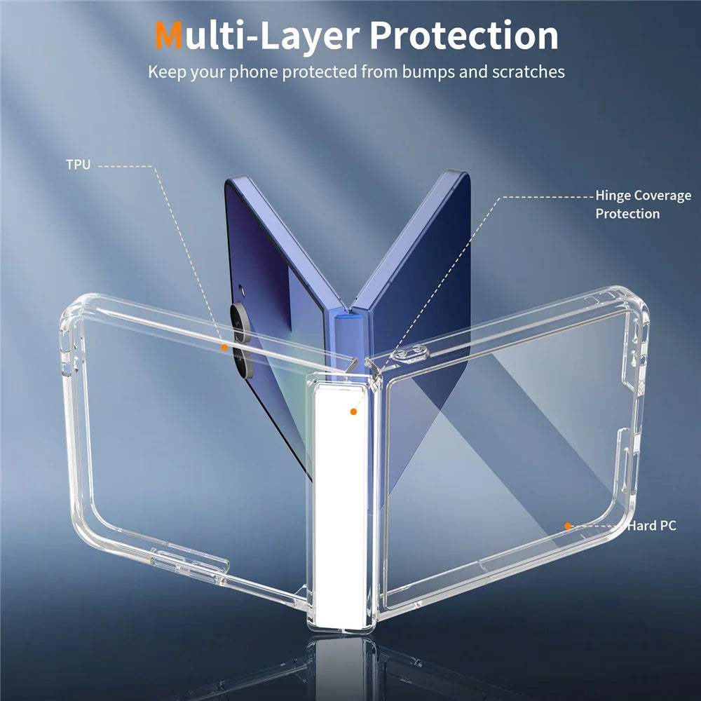For Samsung Galaxy Z Flip8 Case Hinge Protection TPU Frame Acrylic Back Crystal Clear Phone Cover - Transparent - 3