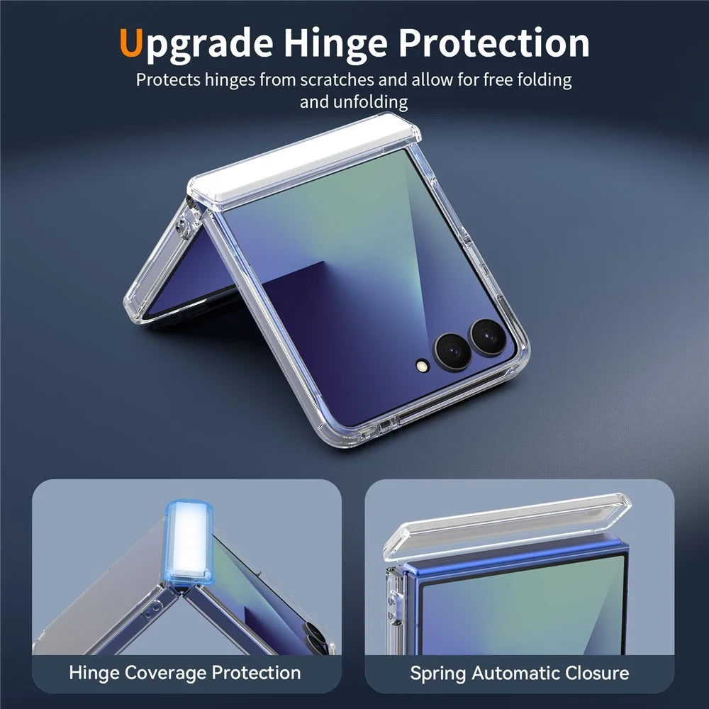 For Samsung Galaxy Z Flip8 Case Hinge Protection TPU Frame Acrylic Back Crystal Clear Phone Cover - Transparent - 5