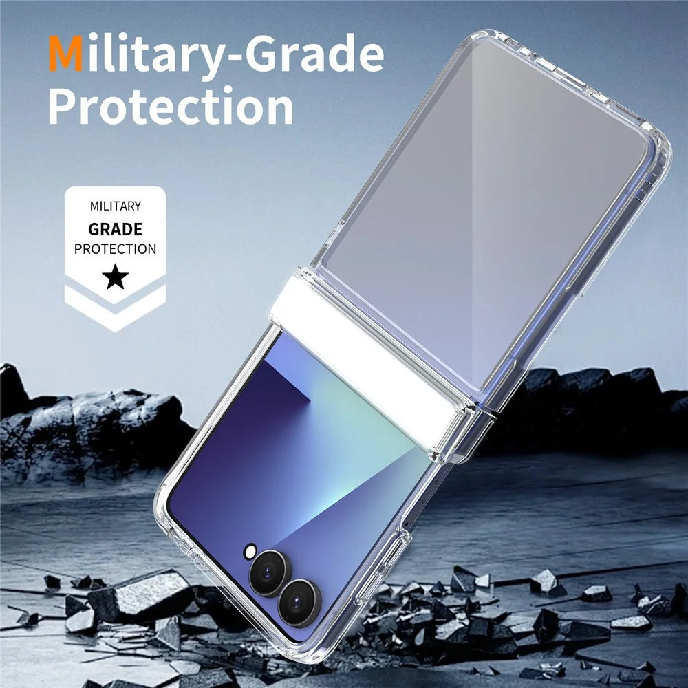 For Samsung Galaxy Z Flip8 Case Hinge Protection TPU Frame Acrylic Back Crystal Clear Phone Cover - Transparent - 6