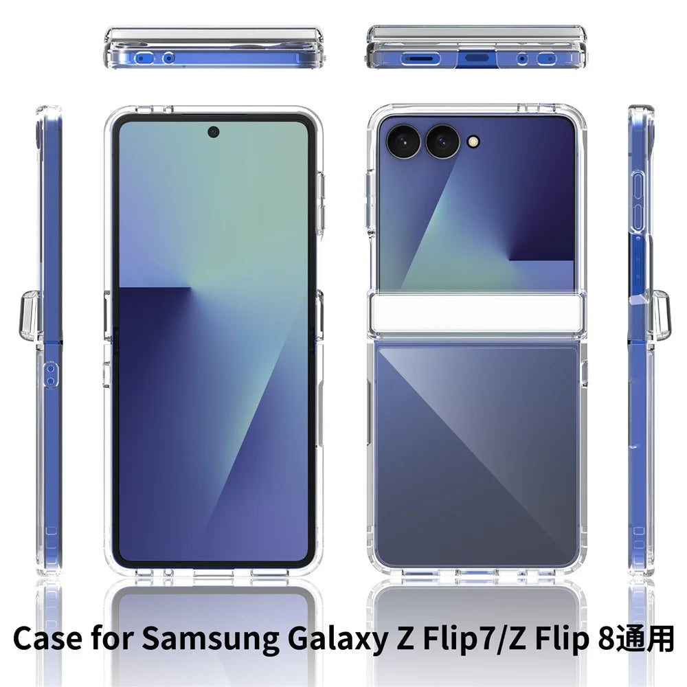 For Samsung Galaxy Z Flip8 Case Hinge Protection TPU Frame Acrylic Back Crystal Clear Phone Cover - Transparent - 7