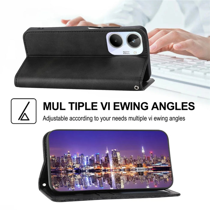 For Realme 10 4G Imprinted Rhombus Pattern PU Leather Phone Case Calf Texture Magnetic Auto-absorbed Wallet Stand Cover - Black - 4