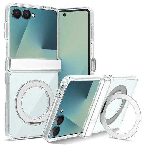 For Samsung Galaxy Z Flip8 Case Rotating Magnetic Kickstand TPU + Acrylic Clear Phone Cover - Transparent - 1