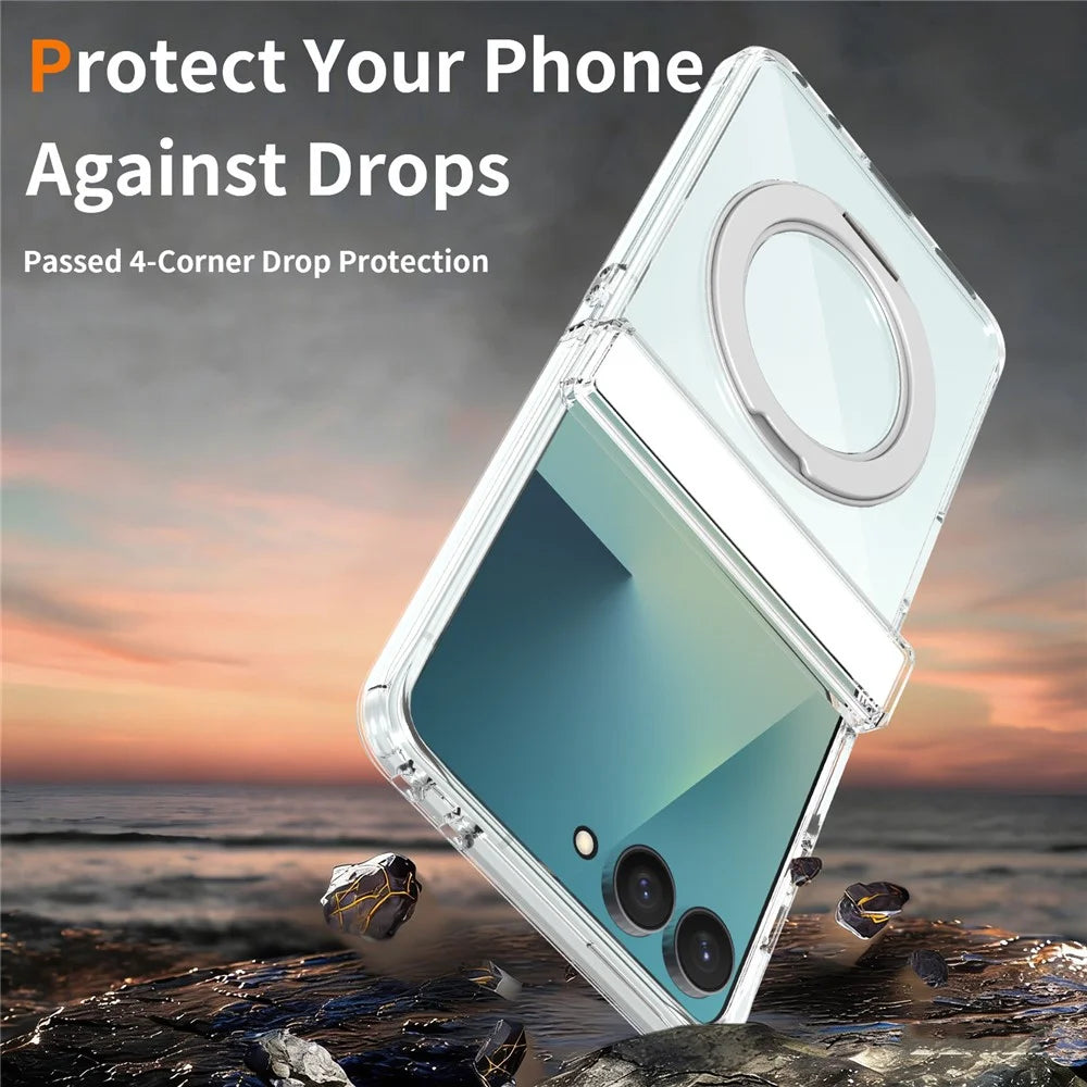 For Samsung Galaxy Z Flip8 Case Rotating Magnetic Kickstand TPU + Acrylic Clear Phone Cover - Transparent - 2