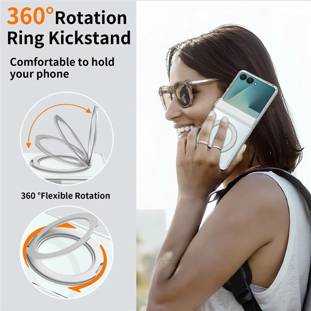 For Samsung Galaxy Z Flip8 Case Rotating Magnetic Kickstand TPU + Acrylic Clear Phone Cover - Transparent - 3