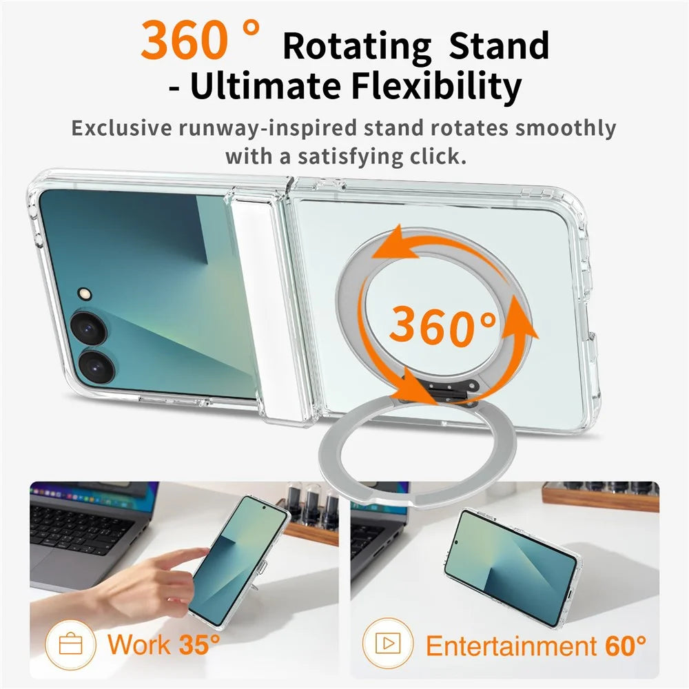 For Samsung Galaxy Z Flip8 Case Rotating Magnetic Kickstand TPU + Acrylic Clear Phone Cover - Transparent - 4