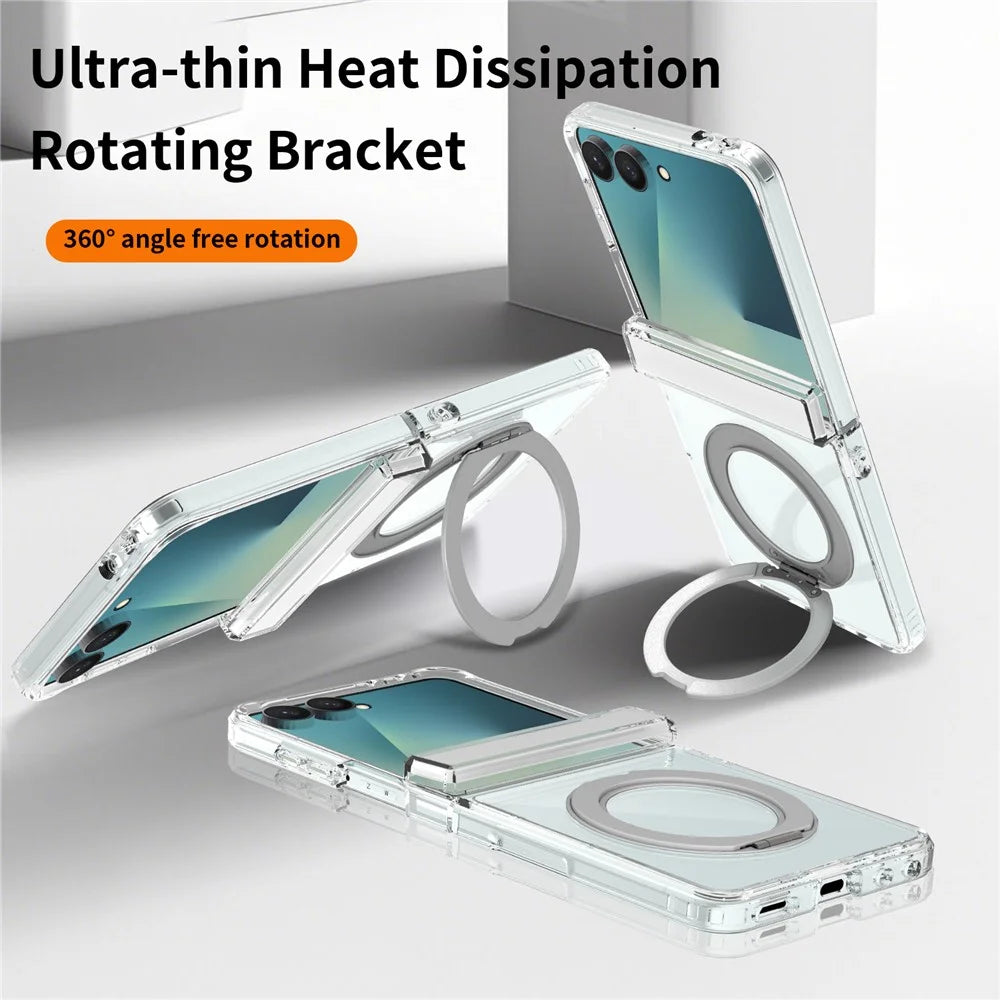 For Samsung Galaxy Z Flip8 Case Rotating Magnetic Kickstand TPU + Acrylic Clear Phone Cover - Transparent - 5
