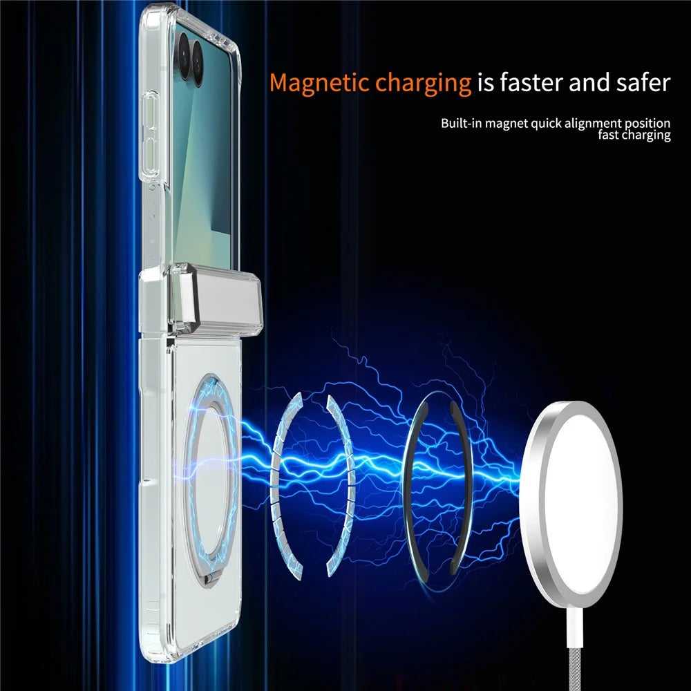 For Samsung Galaxy Z Flip8 Case Rotating Magnetic Kickstand TPU + Acrylic Clear Phone Cover - Transparent - 6