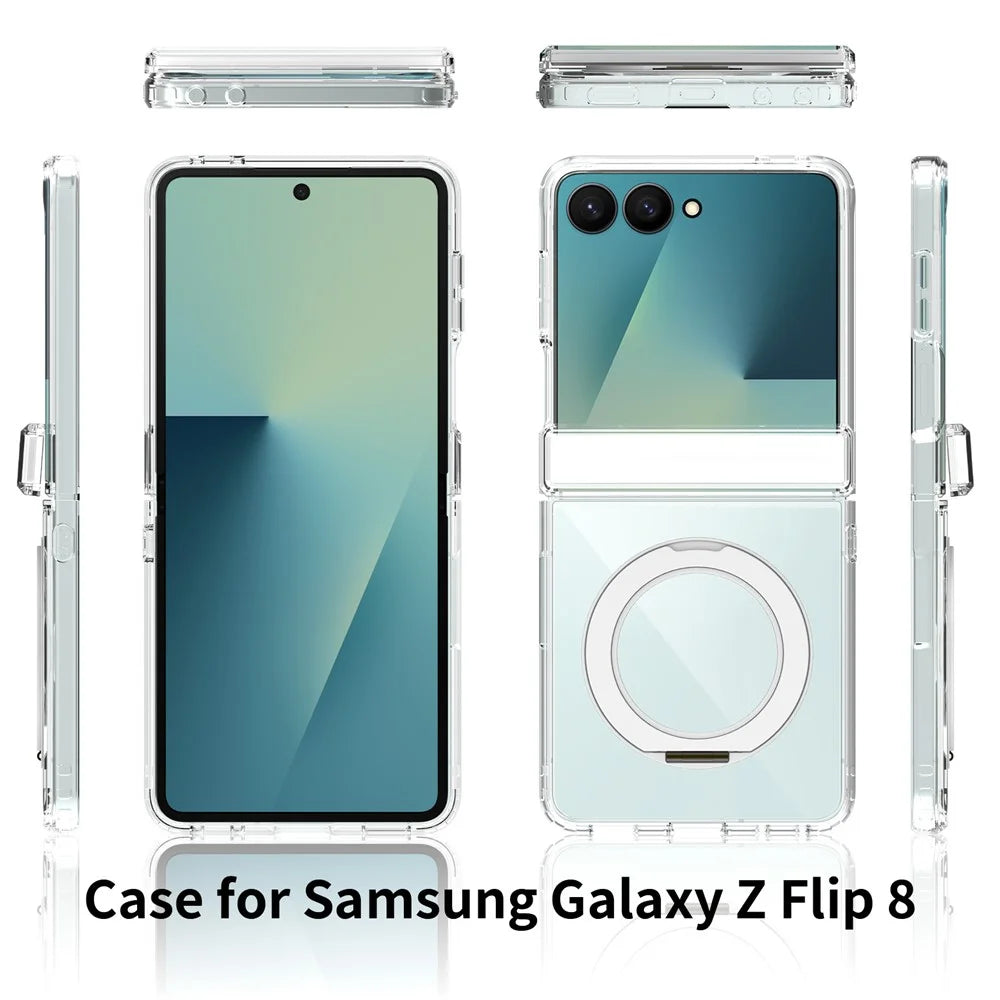 For Samsung Galaxy Z Flip8 Case Rotating Magnetic Kickstand TPU + Acrylic Clear Phone Cover - Transparent - 7
