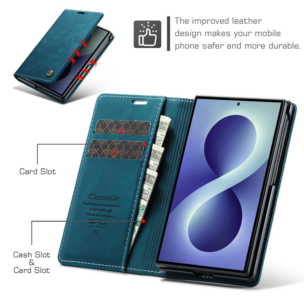 CASEME for Samsung Galaxy Z Fold8 Wallet Case  013 Series PU Leather Phone Cover Stand - Blue - 3