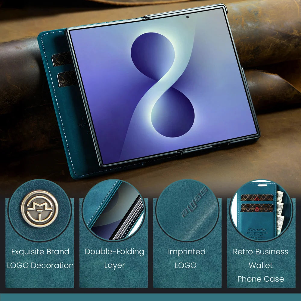 CASEME for Samsung Galaxy Z Fold8 Wallet Case  013 Series PU Leather Phone Cover Stand - Blue - 4