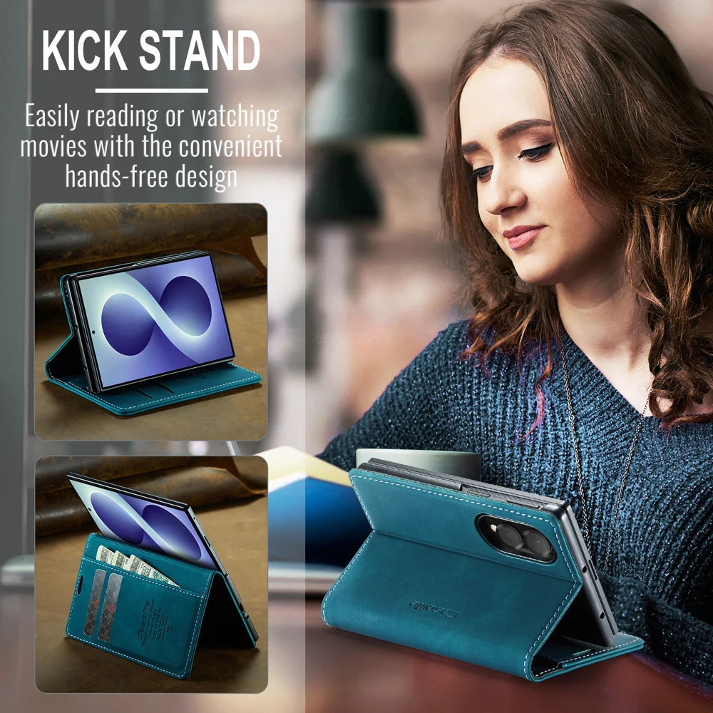 CASEME for Samsung Galaxy Z Fold8 Wallet Case  013 Series PU Leather Phone Cover Stand - Blue - 5