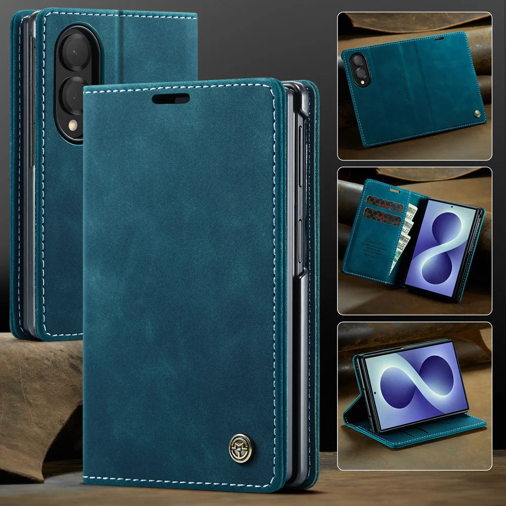 CASEME for Samsung Galaxy Z Fold8 Wallet Case  013 Series PU Leather Phone Cover Stand - Blue - 7