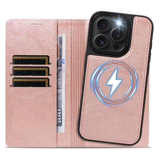 For iPhone 15 Pro Magnetic Case Detachable 2 in 1 Leather Wallet Phone Cover - Rose Gold - 2